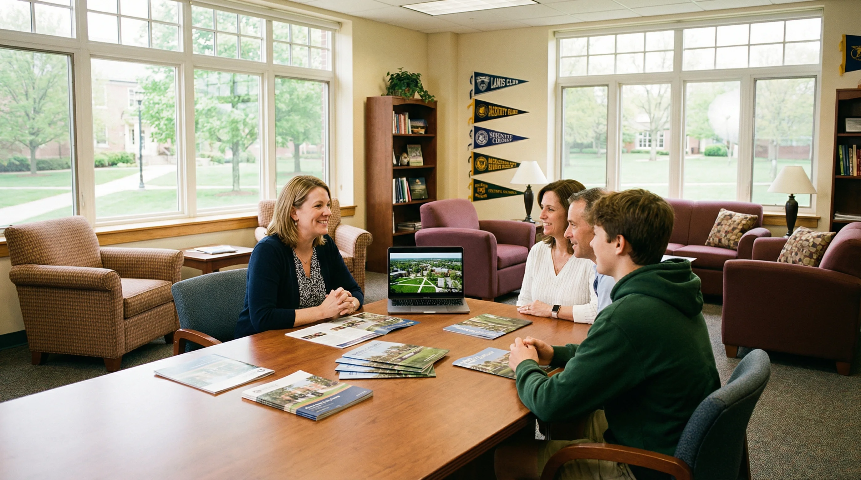 Admissions counselor meeting family