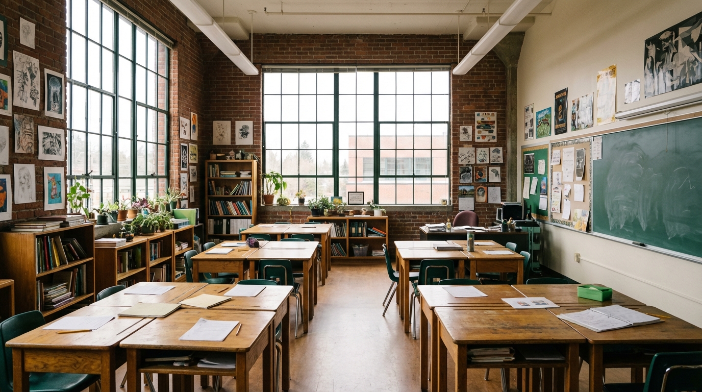 Bright, welcoming classroom interior at Meridian Charter School